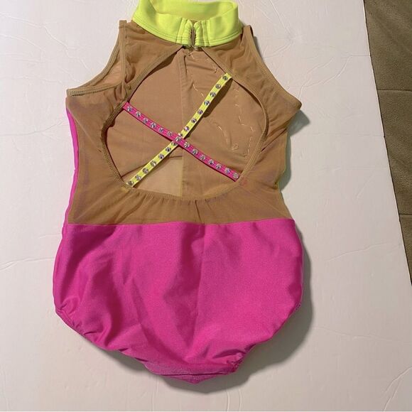 Patrick J dance custom Solo neon pink yellow gravity leotard bedazzled LC child - Picture 6 of 9